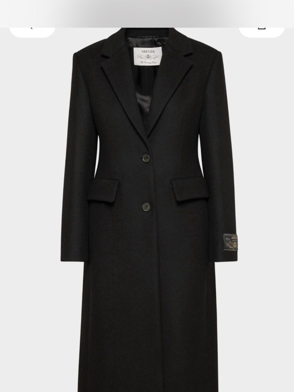 Aritzia Black Long Wool-Blend Single-Breasted Coat